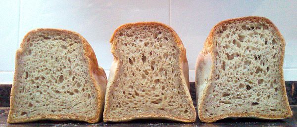 Panes sin gluten sobrefermentados con paredes débiles.