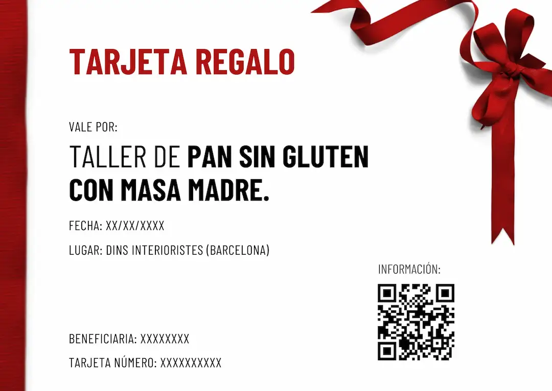 Tarjeta regalo taller de pan sin gluten con masa madre